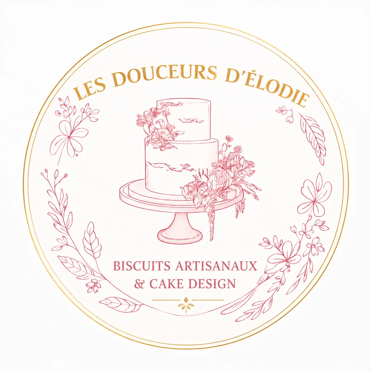Logo Les Douceurs d’Élodie avec un gâteau fleuri et la mention Biscuits artisanaux et Cake Design